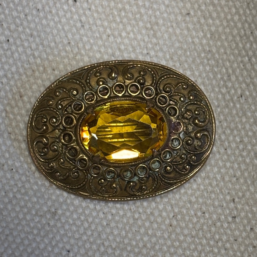 Vintage Yellow Gem Brooch